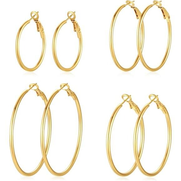 Gold Silver Hoop Earrings Set for Women 14K Plated Lightweight Hypoallergenic - Picture 1 of 8